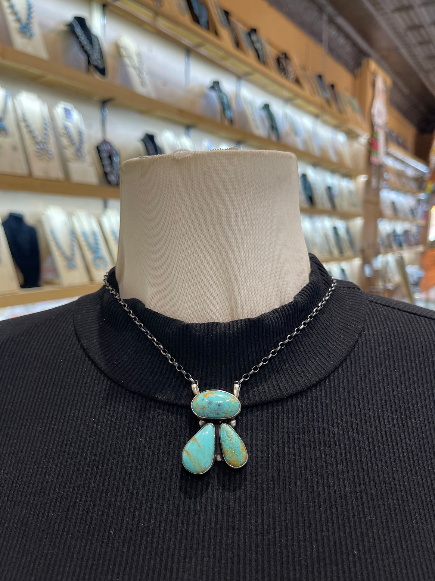 16" 3 Stone #8 Turquoise Necklace by Donavan Skeet, Navajo