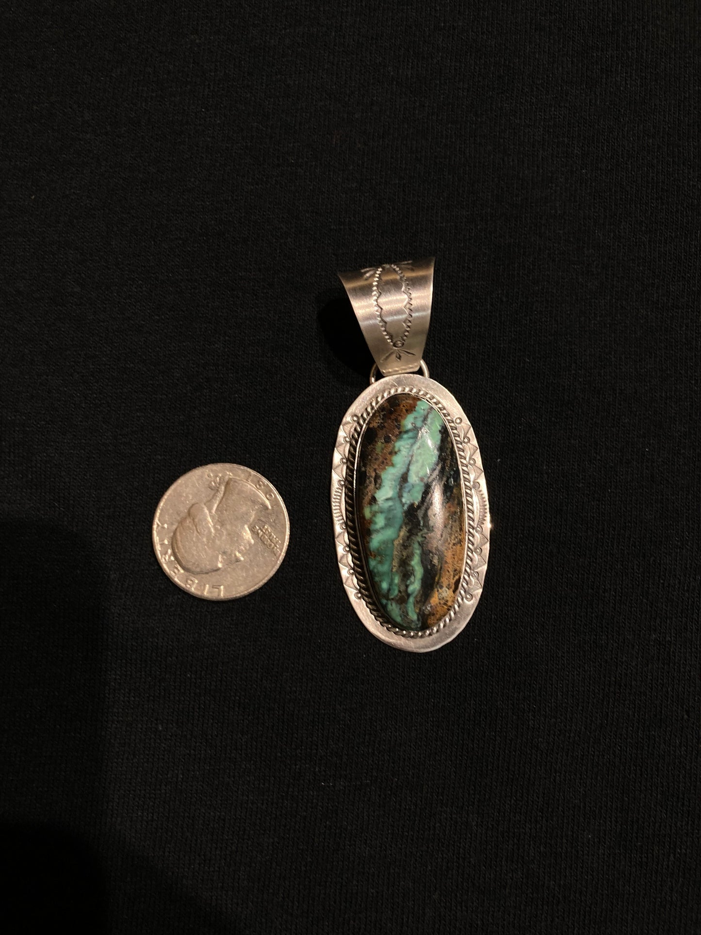 Mantis Variscite Oval Pendant with a 13mm Bale by J Piaso, Navajo