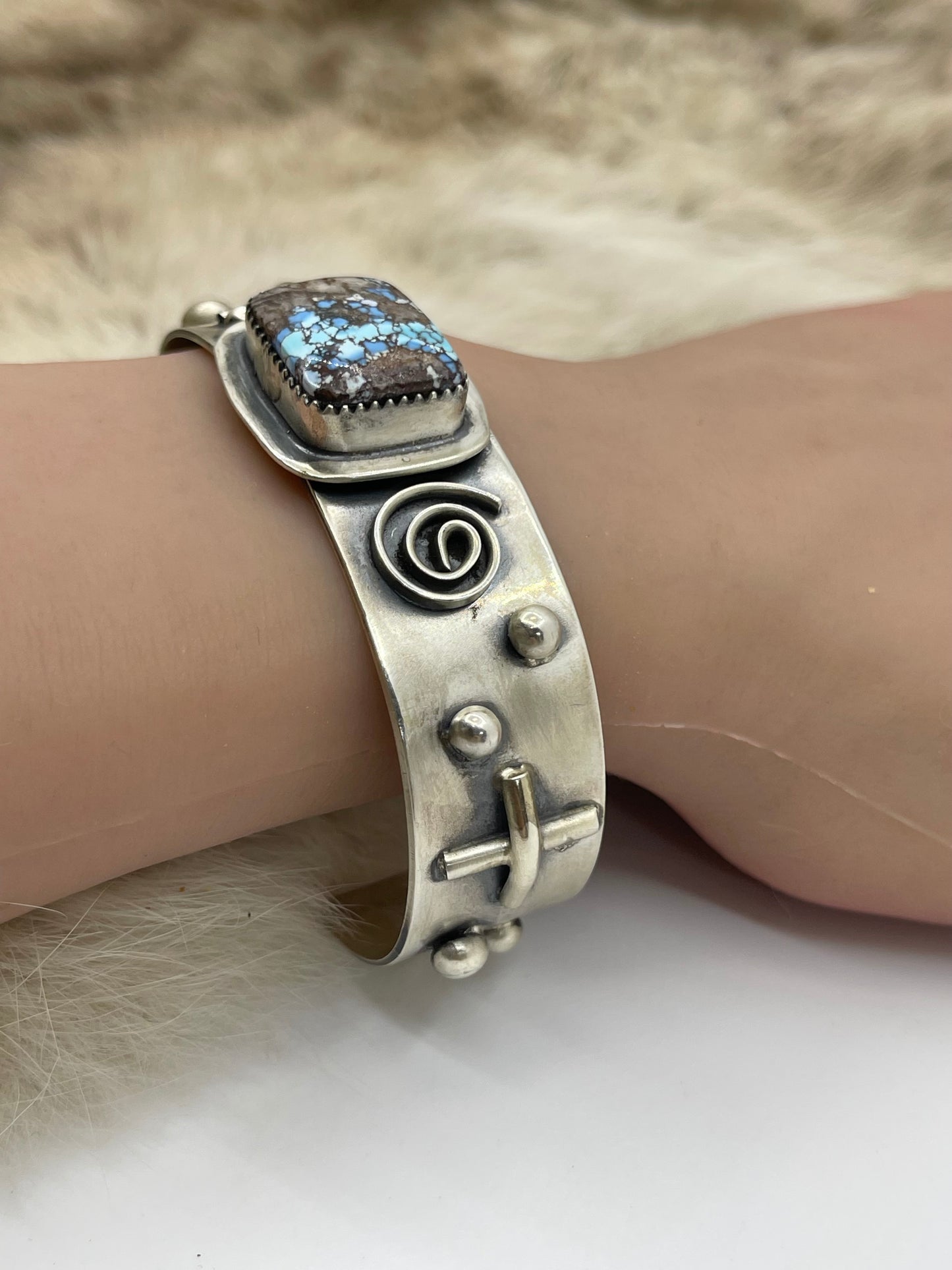 6"-7.5" Golden Hills Turquoise Cuff by Delbert Secatero, Navajo