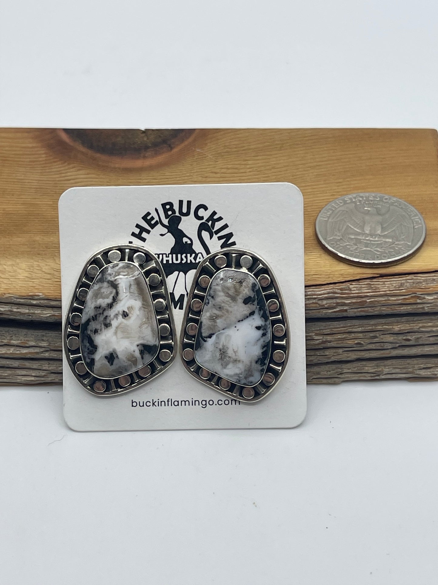 White Buffalo Post Earrings by Sharon Mcarthy, Navajo