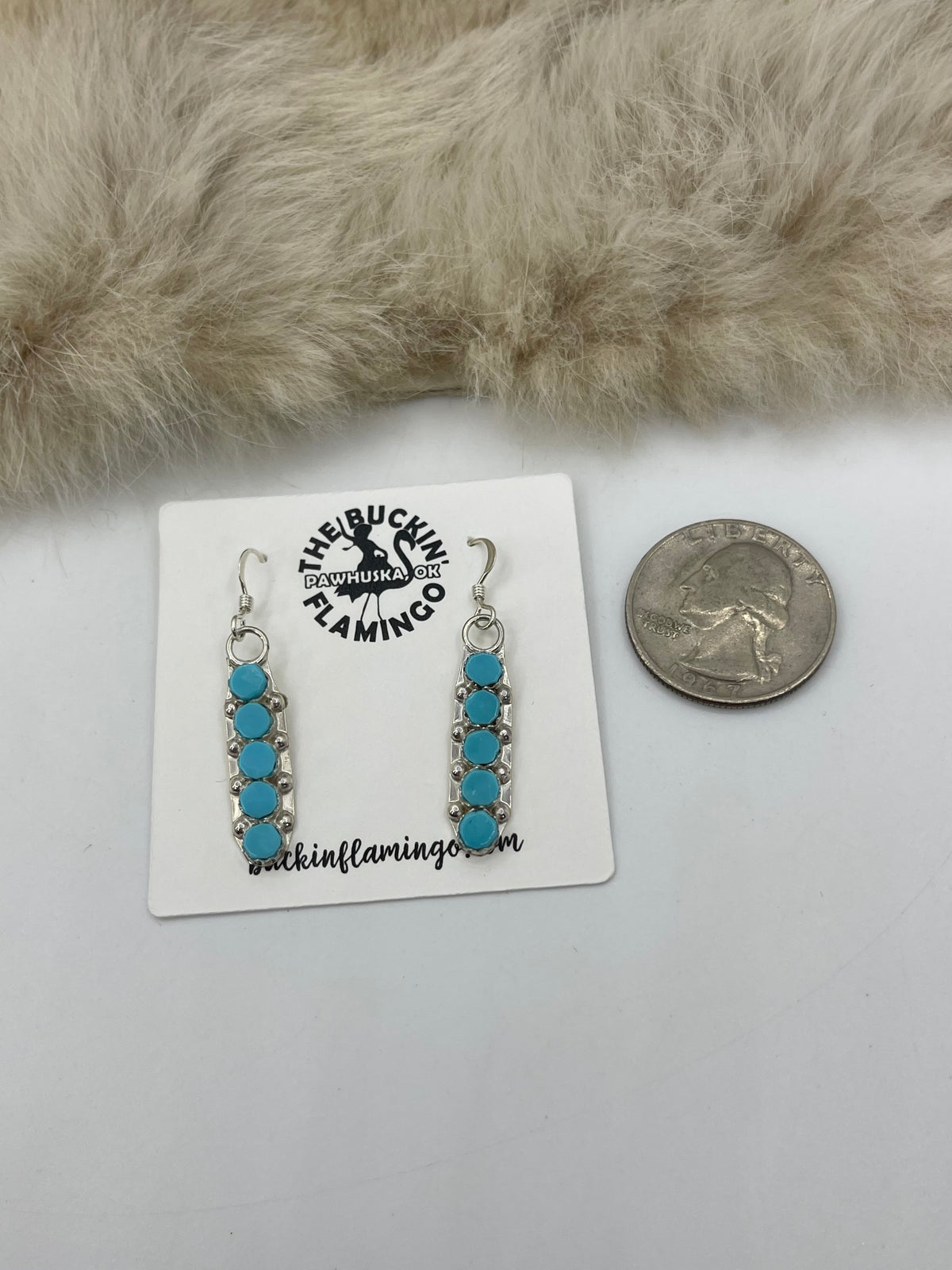 5 Stone Turquoise Dangle Earrings by Swain Charlie & Vanessa Hattie, Zuni