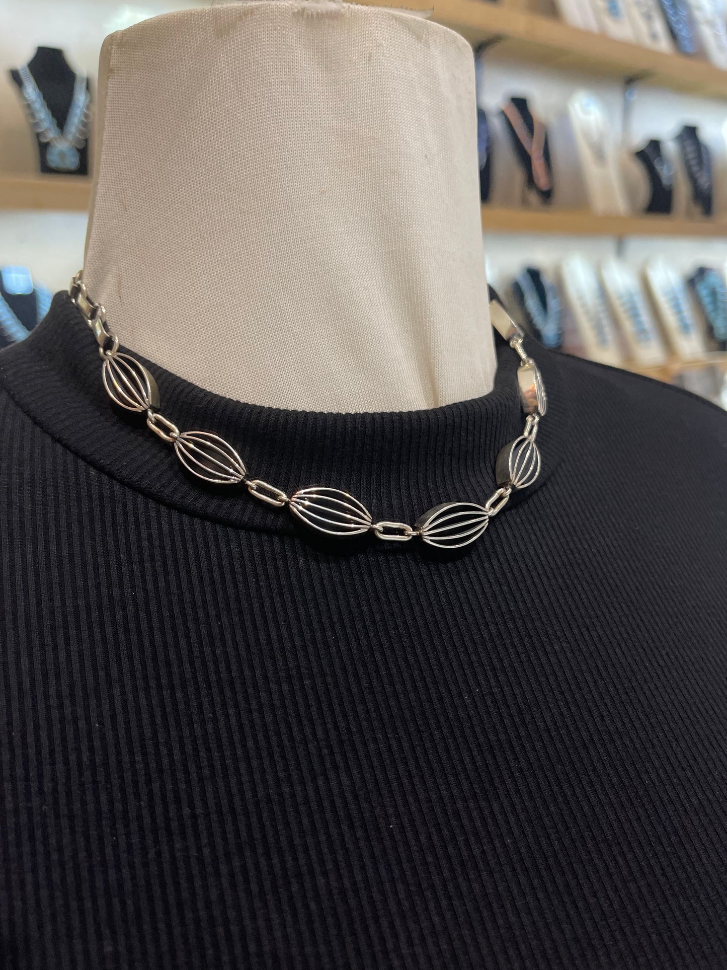 15" Sterling Silver Chain Linked Necklace by James Bahe, Navajo