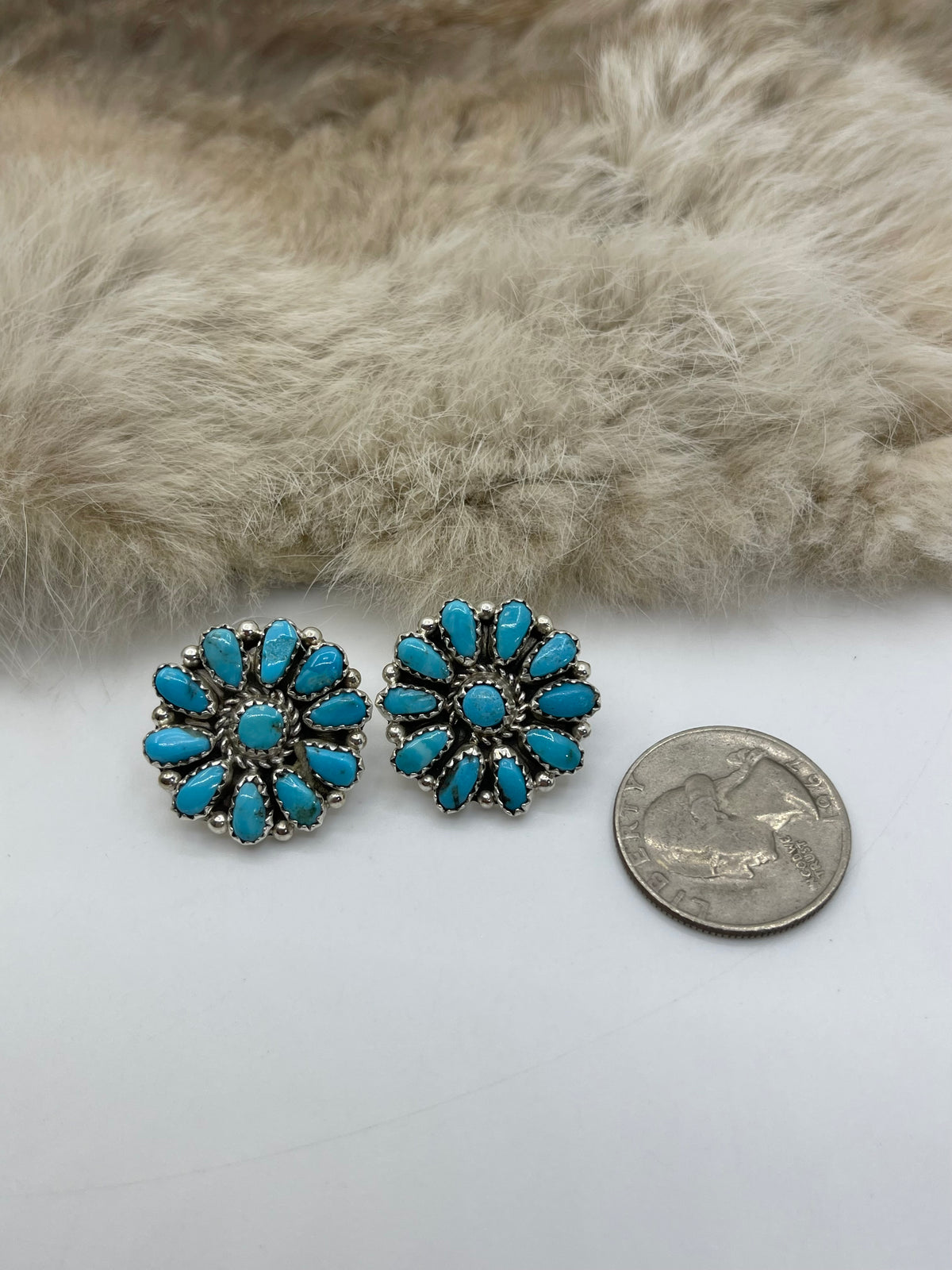 Blue Turquoise Cluster Earrings by Justina Wilson, Navajo