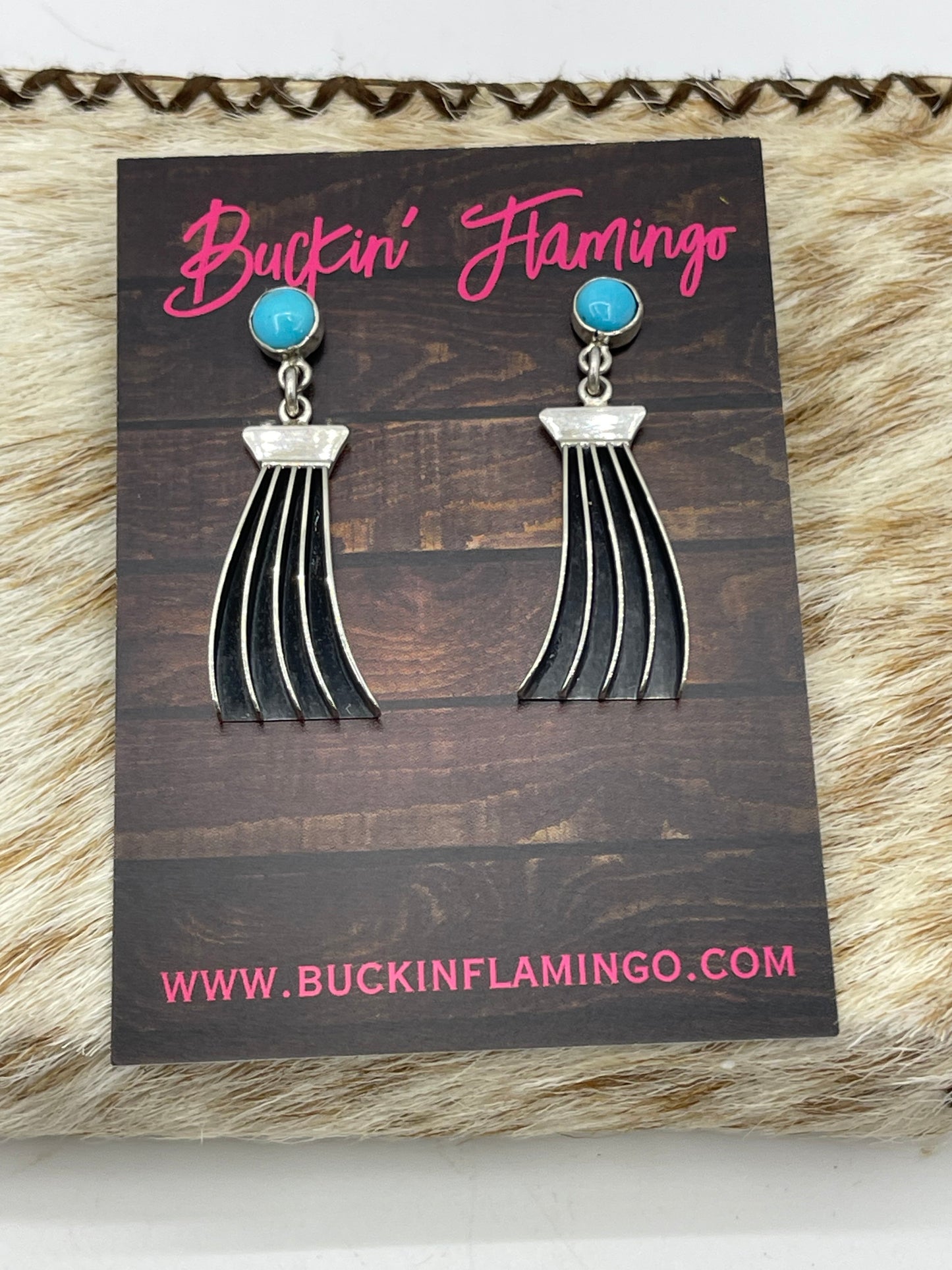 Turquoise Post Dangle Earrings by James Bahe, Navajo