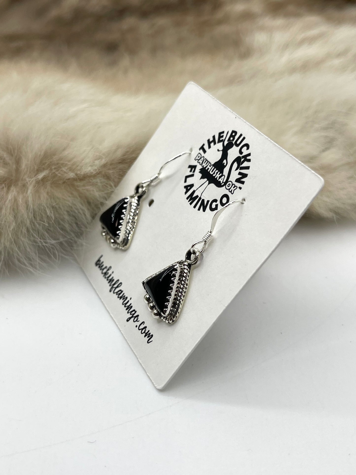 Black Onyx Triangle Hook Earrings by Sharon McCarthy, Navajo