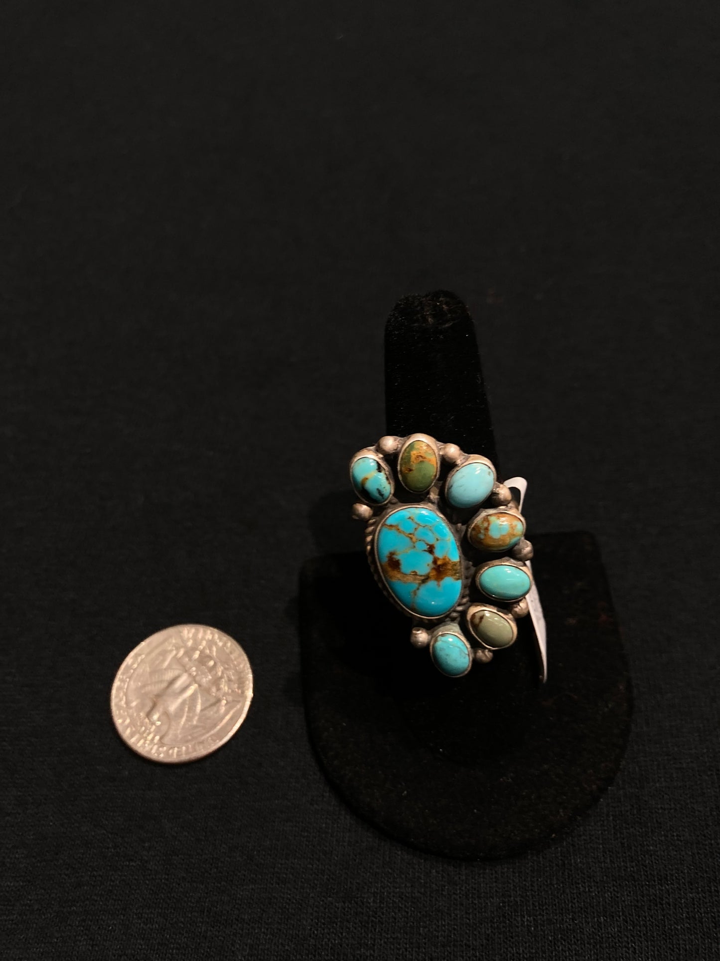 Adjustable Turquoise Half Cluster Ring by Geraldine James, Navajo