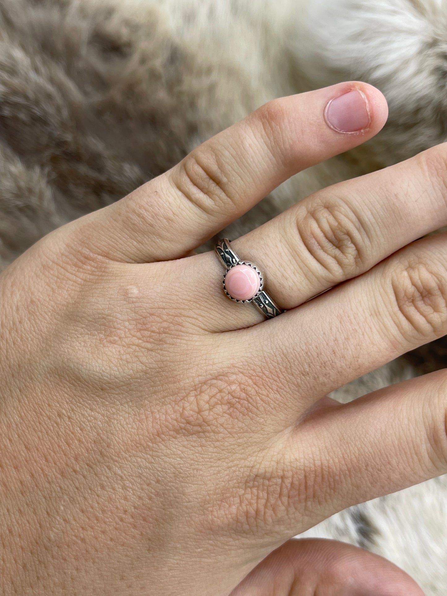 7.5 Pink Conch Ring by Letricia Largo, Navajo