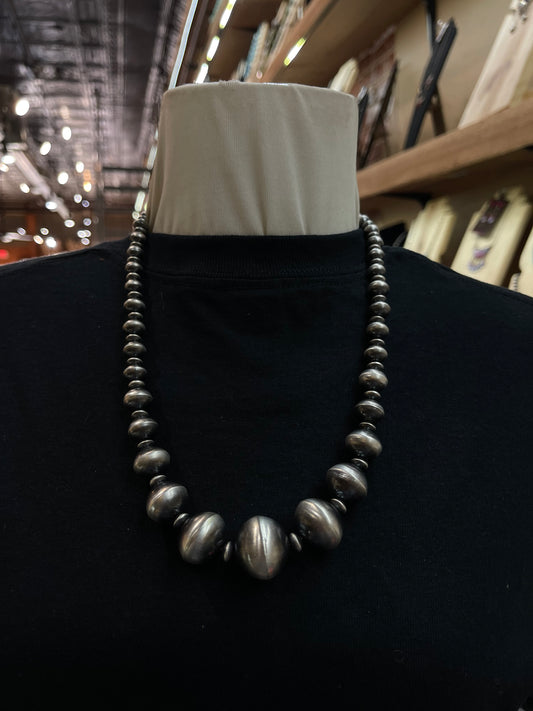 20" 7mm-21mm Handmade Graduated Navajo Pearls Necklace by Clarissa Haley, Navajo