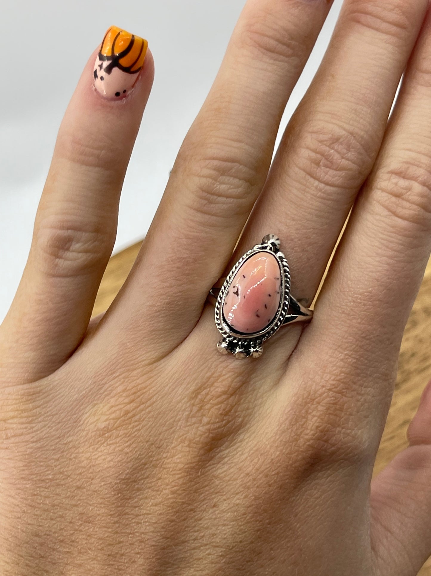 8.5 Pink Conch Shell Ring by Sharon McCarthy, Navajo