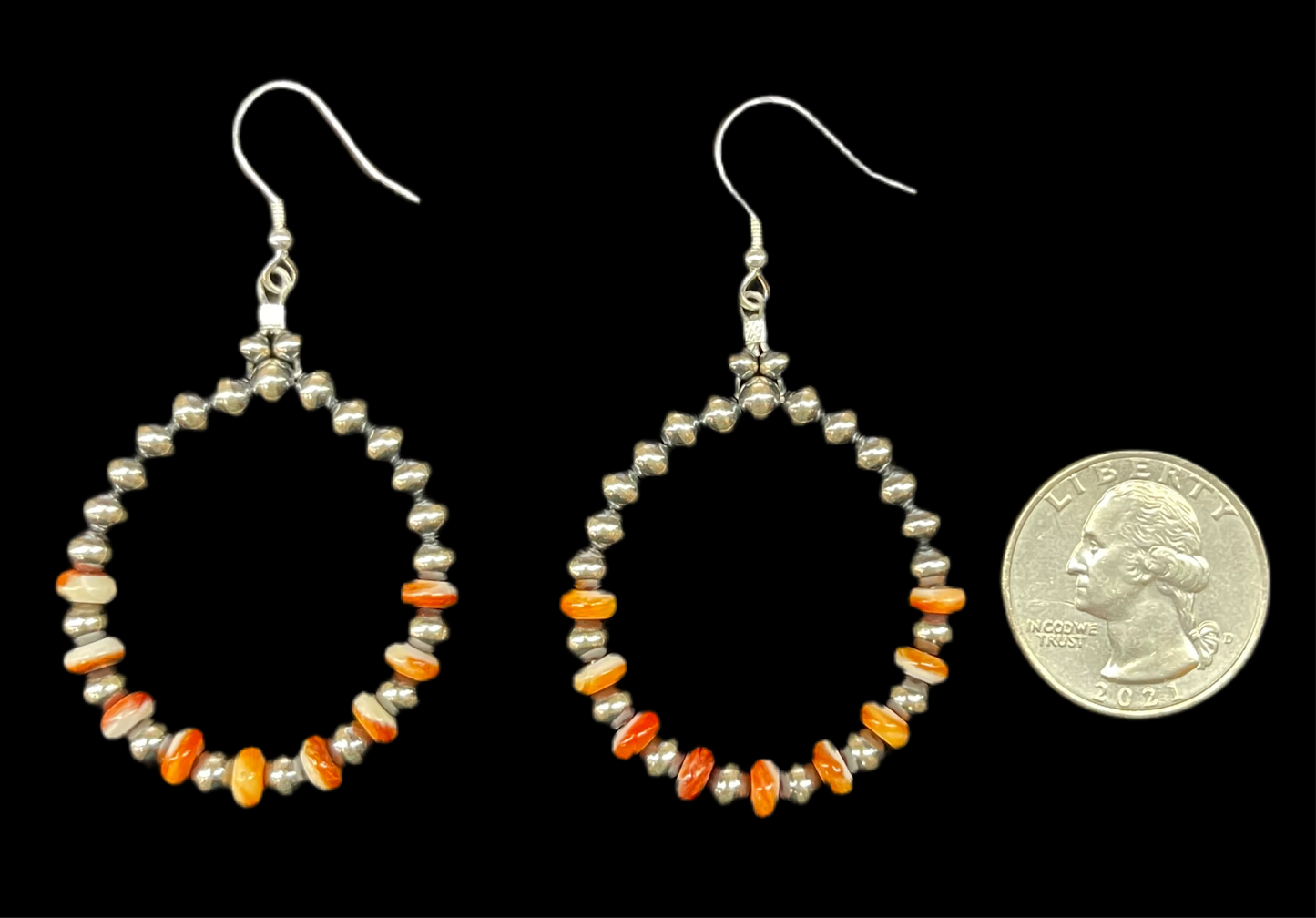 4mm Navajo Pearl and Spiny Oyster Shell Hoop Dangles