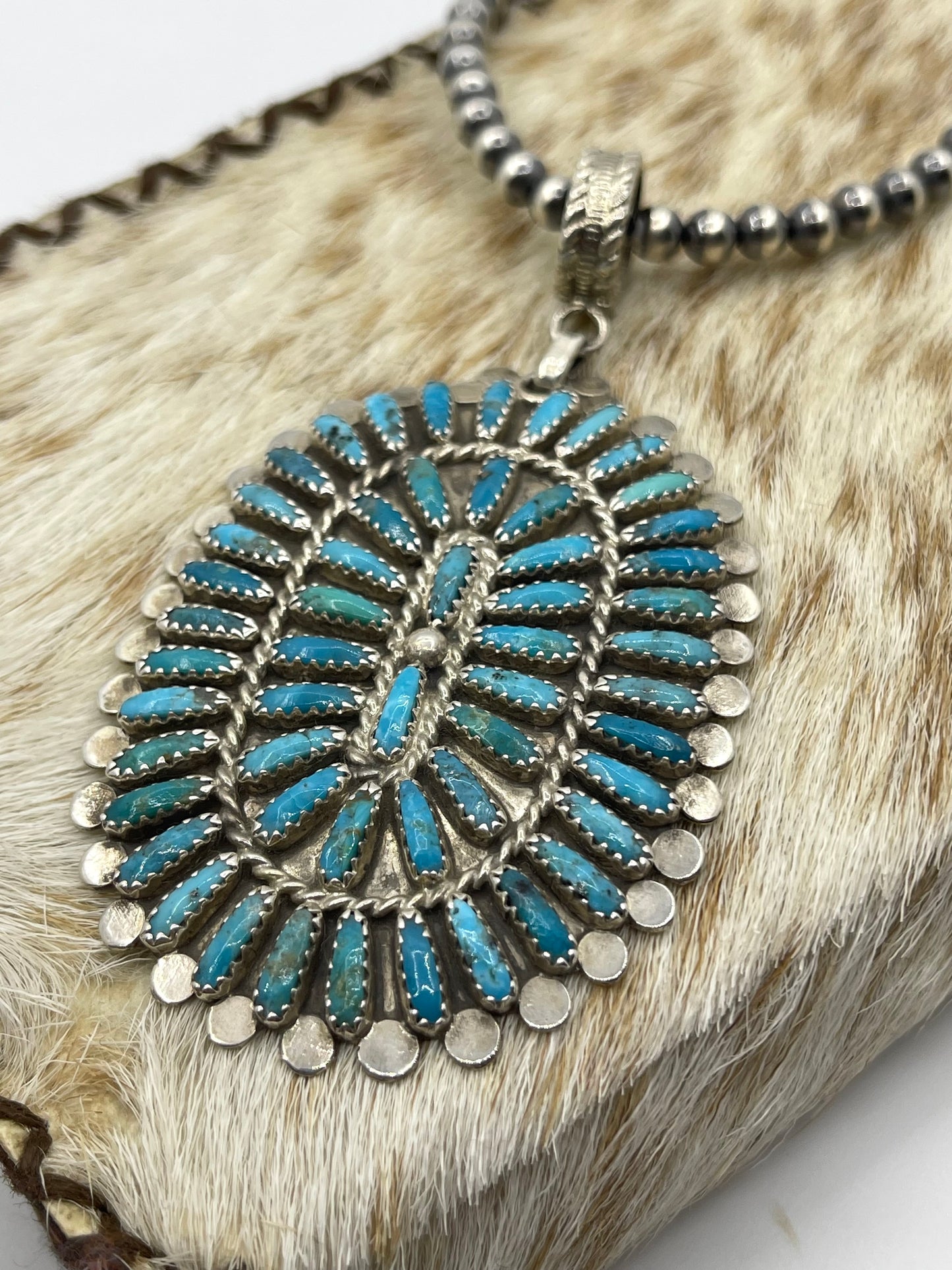 18" 5mm Navajo Pearls with a Turquoise Cluster Pendant by Louise ByJoe, Navajo