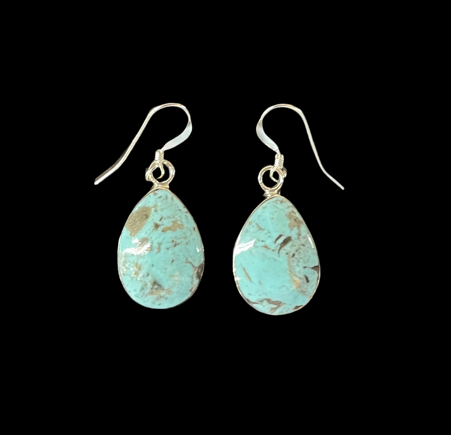 Turquoise Teardrop Dangle Earrings by Sadie Jim, Navajo