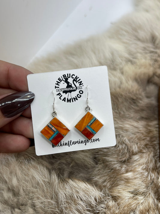 Opal, Spiny & Turquoise Earrings by James Manygoats, Navajo