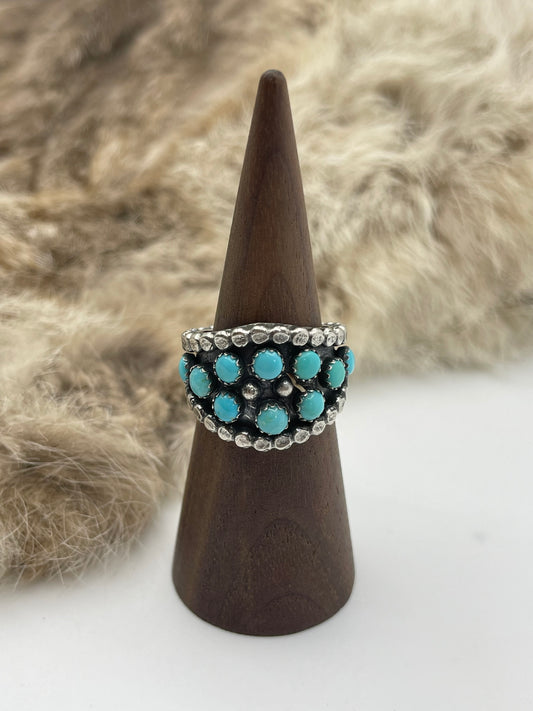 9.0 10 Stone Turquoise Band by Kenny Lonjose, Navajo