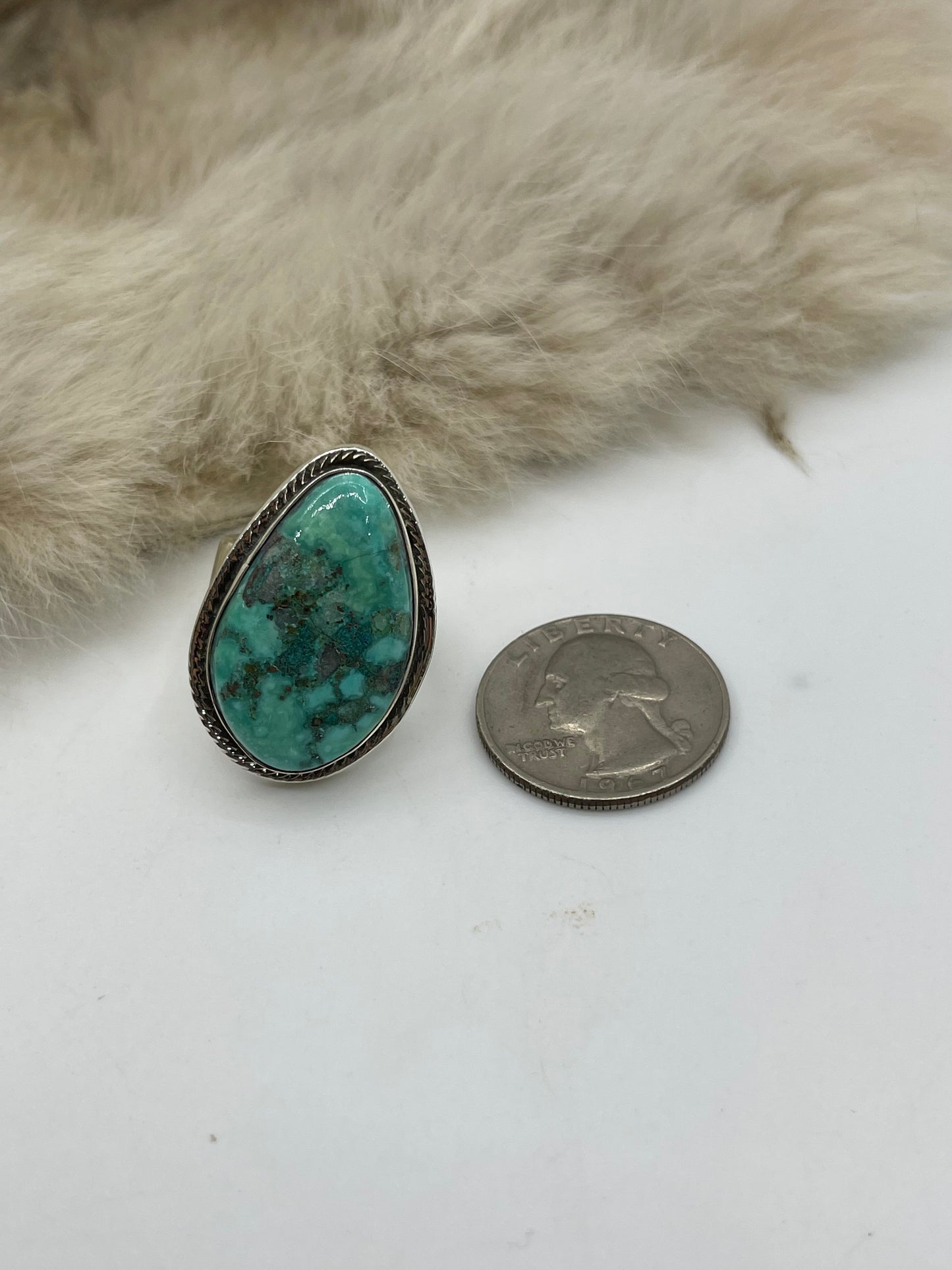 8.0 Kingman Turquoise Ring by Marie Jackson, Navajo