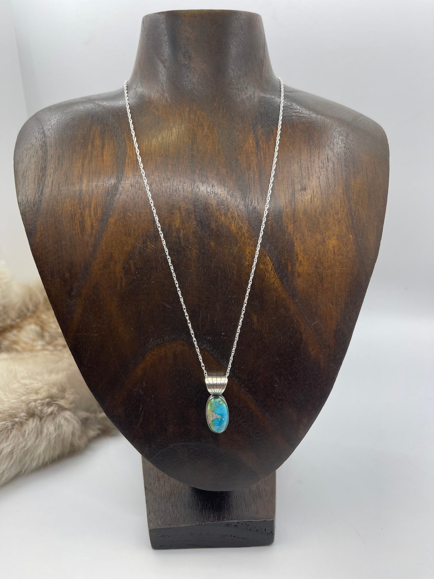 18” Chain Sonoran Gold Turquoise Oval Pendant 6mm Bail by Adalarae Yazzie, Navajo