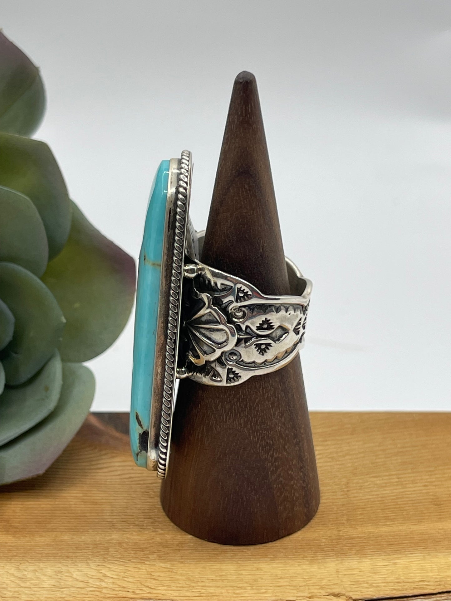 10.0 Turquoise Triangle Ring by Darrell Cadman, Navajo