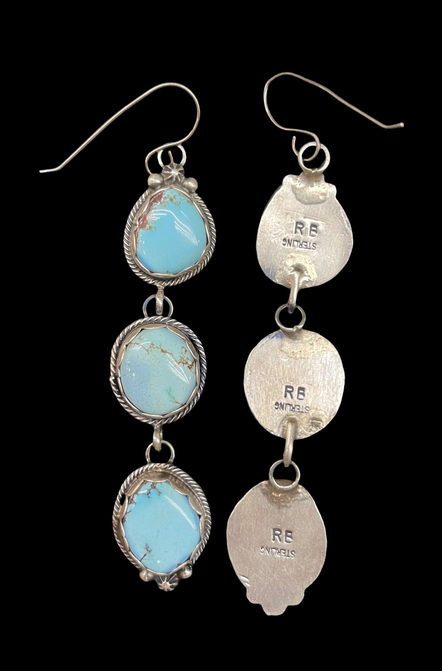 Golden Hills 3 Stone Hook Dangle Earrings by Richard Begay, Navajo