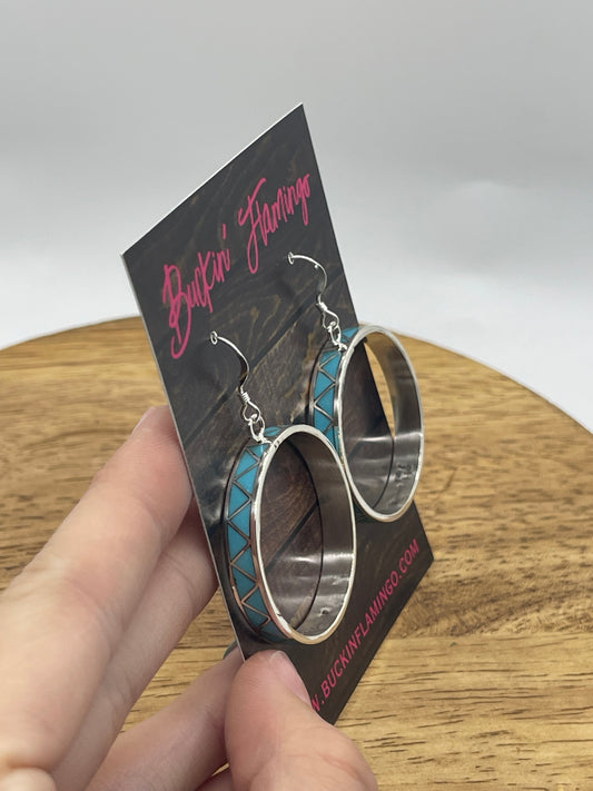 Inlay Turquoise Dangle Hoop Earrings by Claudine Haloo, Zuni