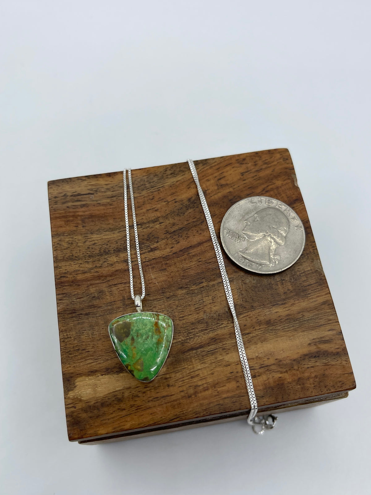 18” Green Gaspeite Single Stone Necklace by David Lopez, Navajo