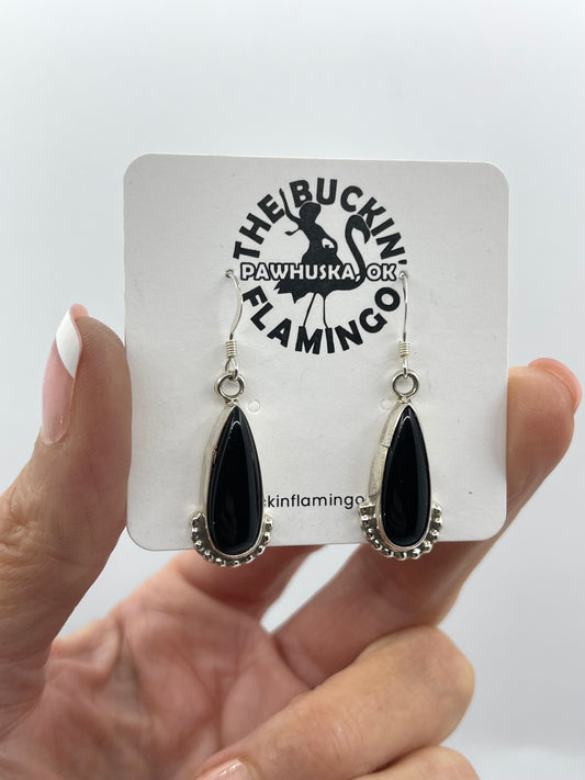 Black Onyx Teardrop Dangle Earrings by Annie Spencer, Navajo