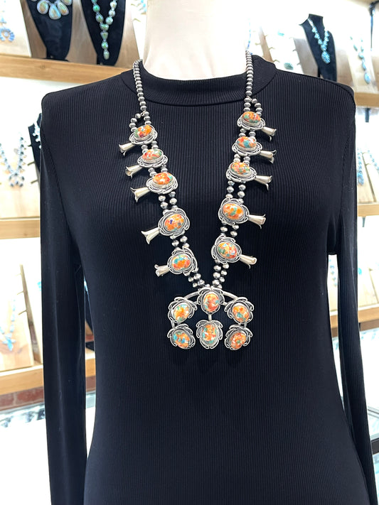 30" Orange Crush Squash Blossom by Gilbert Nez, Navajo