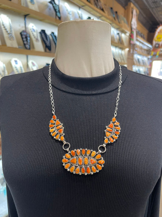 22" Orange Spiny Oyster Shell Necklace by Eunice Wilson, Navajo