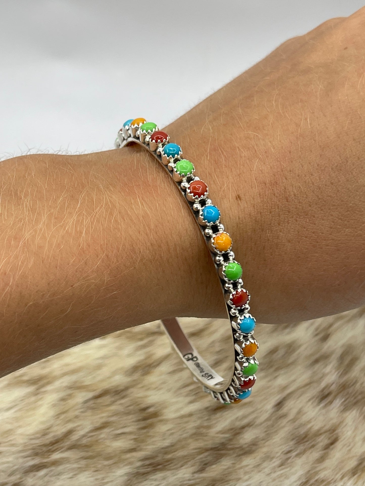 7 3/4" Multi Stone Bangle by Gaynell Parker and Shona Yazzie, Navajo