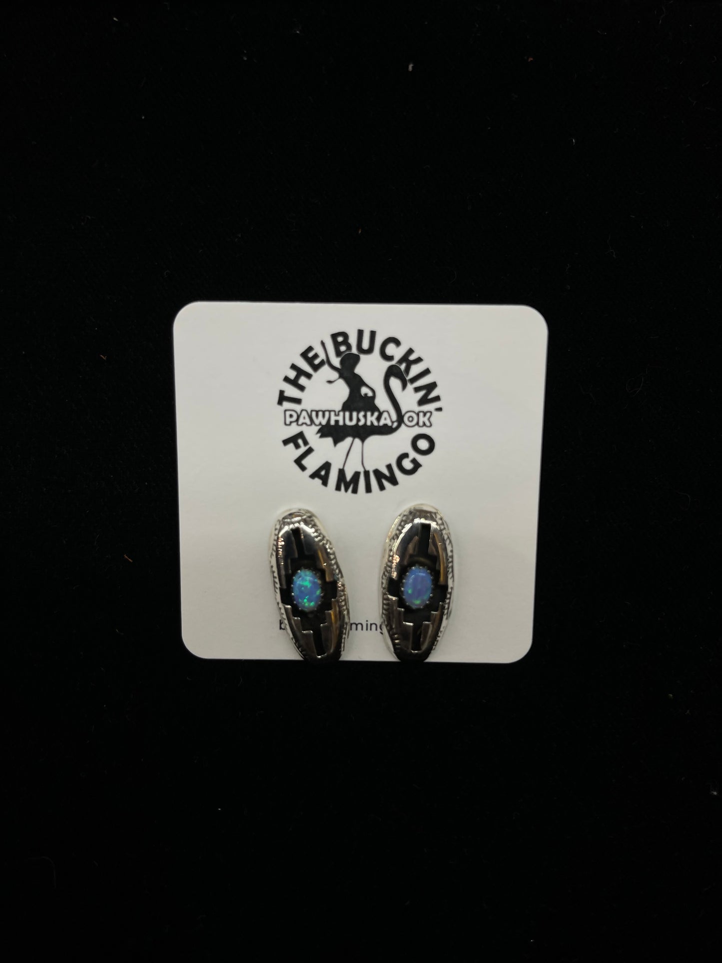 Blue Opal Shadowbox Post Earrings by Felix Perry, Navajo