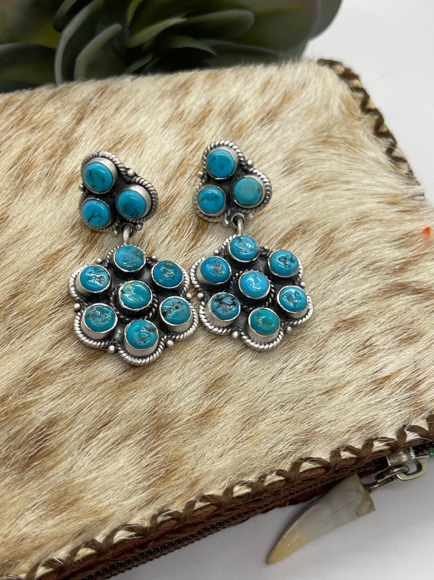 Sleeping Beauty Turquoise Cluster Post Dangle Earrings by Zia