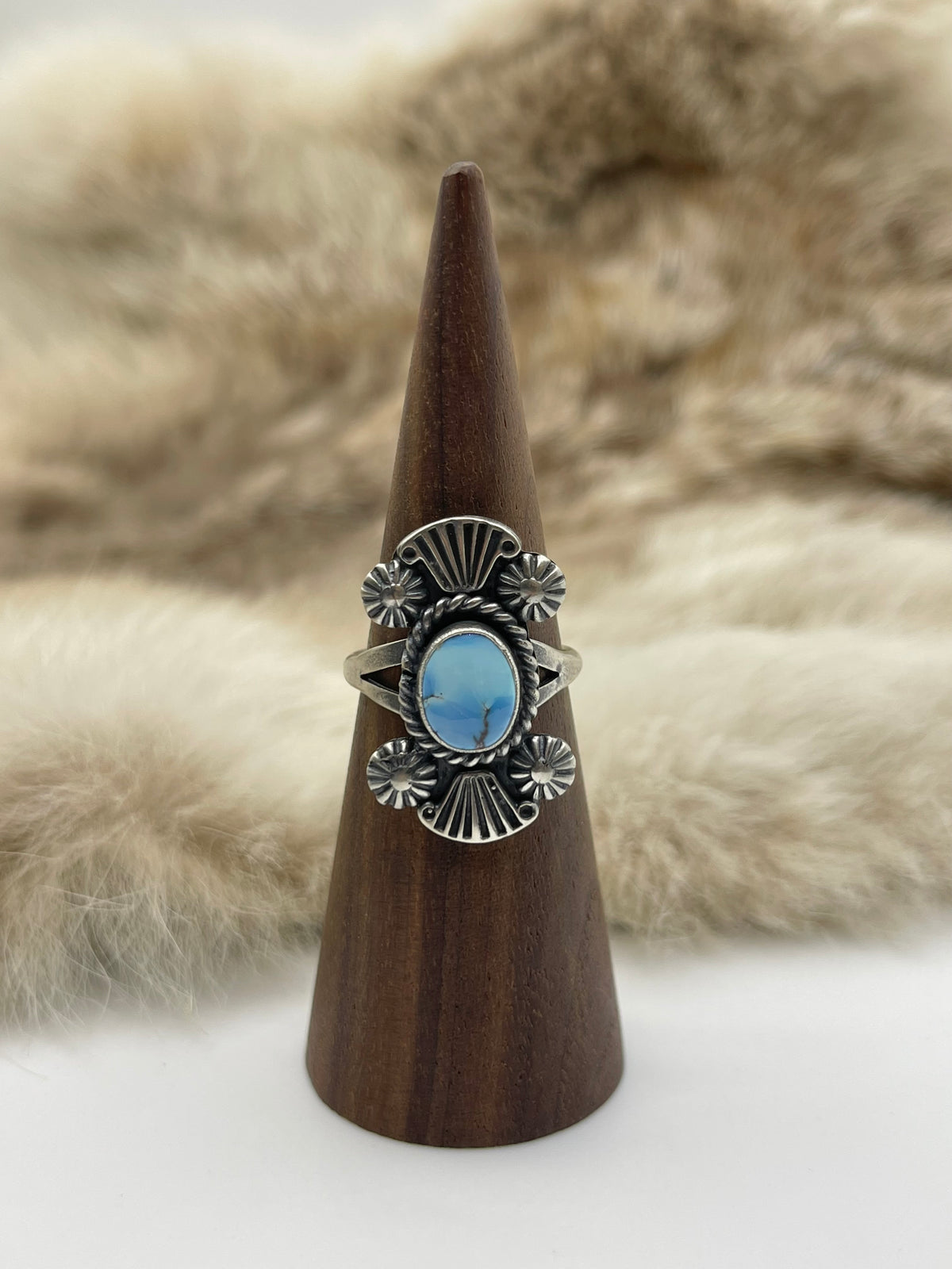 8.5 Golden Hills Turquoise Ring by Jerryson Henio, Navajo