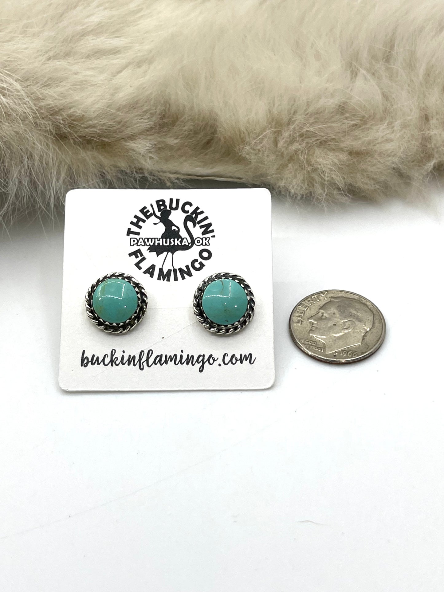 Turquoise Circle Post Earrings by Esther White, Navajo