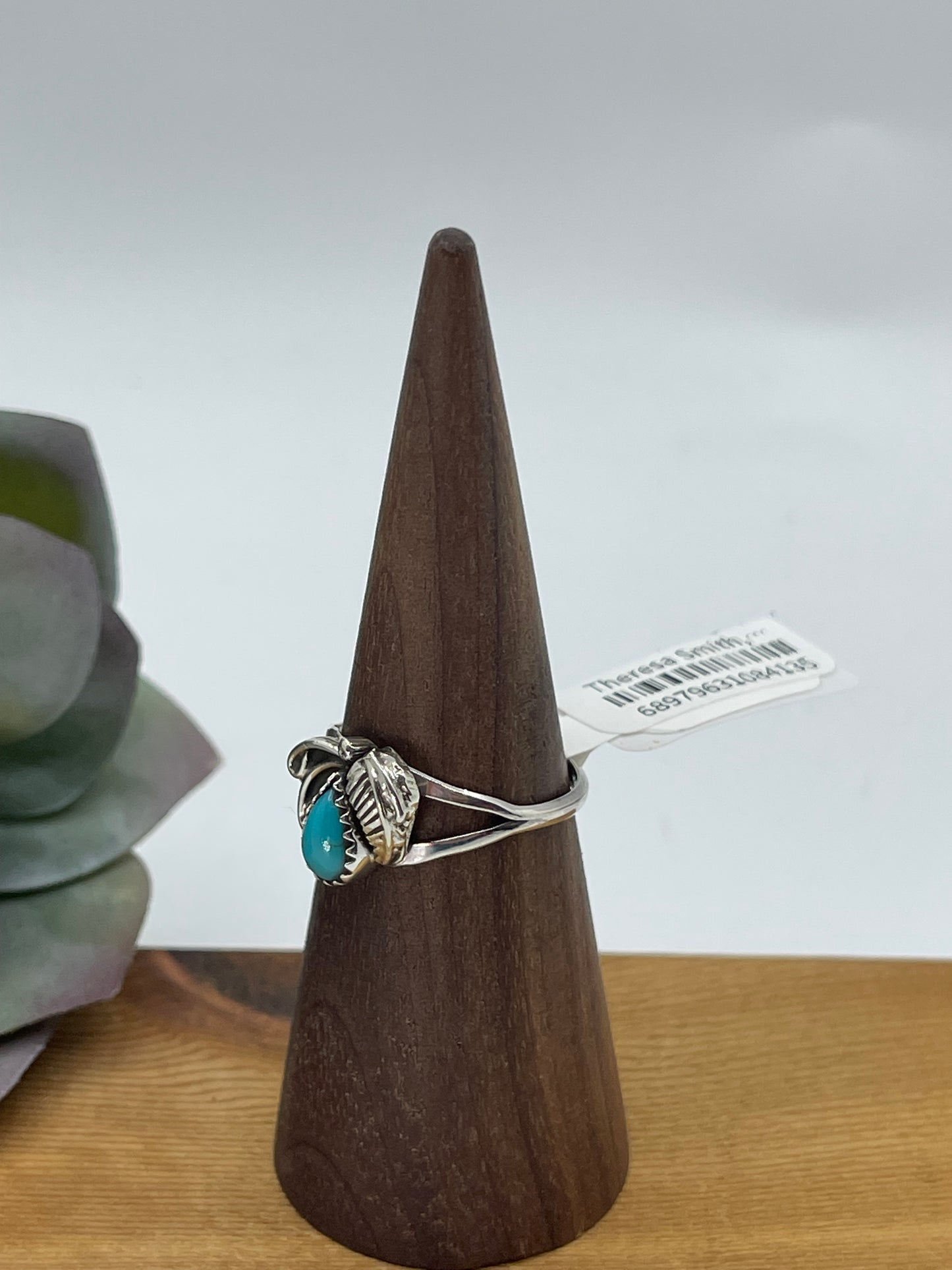 7.0 Turquoise Teardrop Ring by Theresa Smith, Navajo