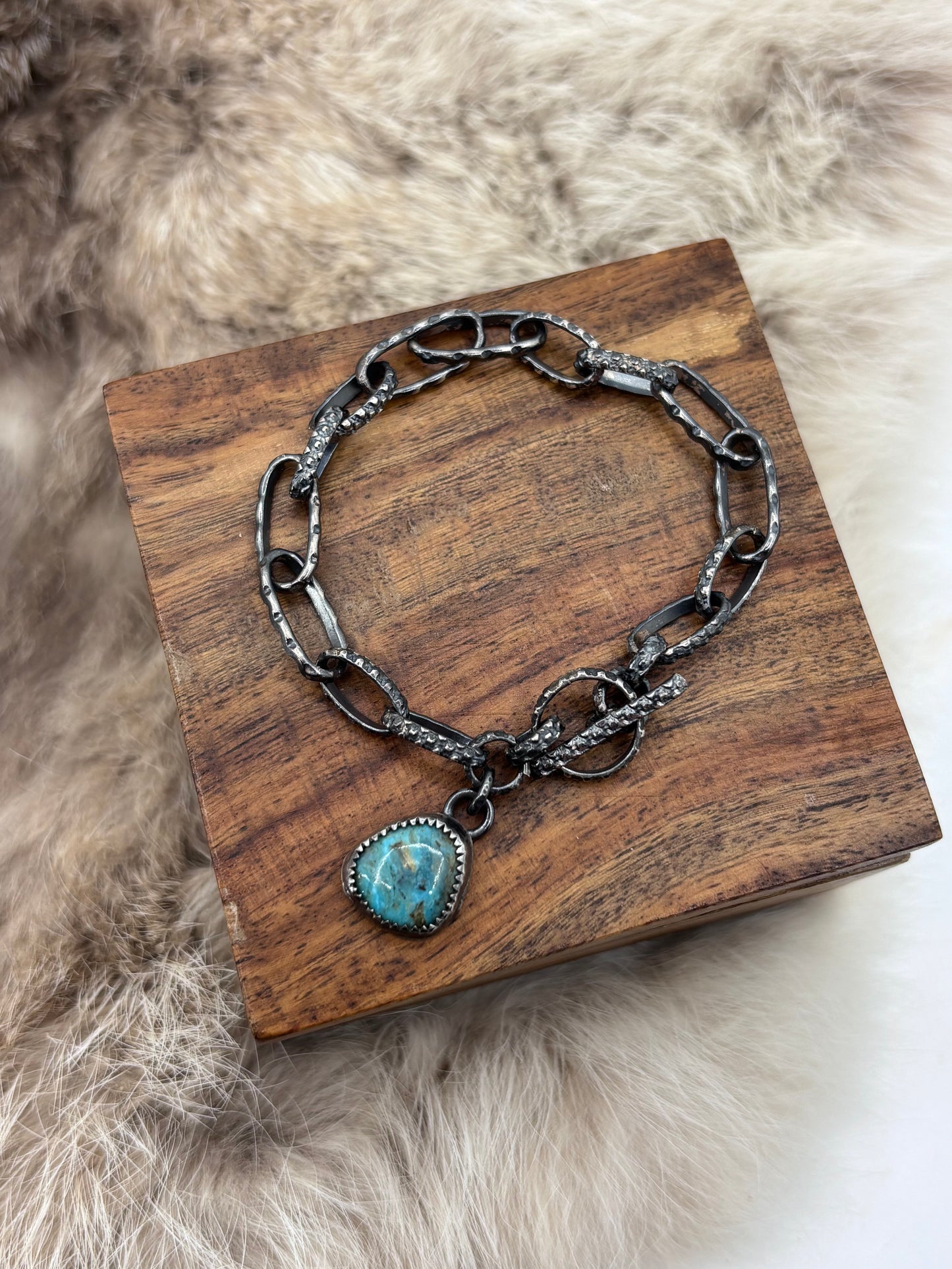6.25" Paperclip Chain Bracelet with Turquoise Stone by Bad Bronc