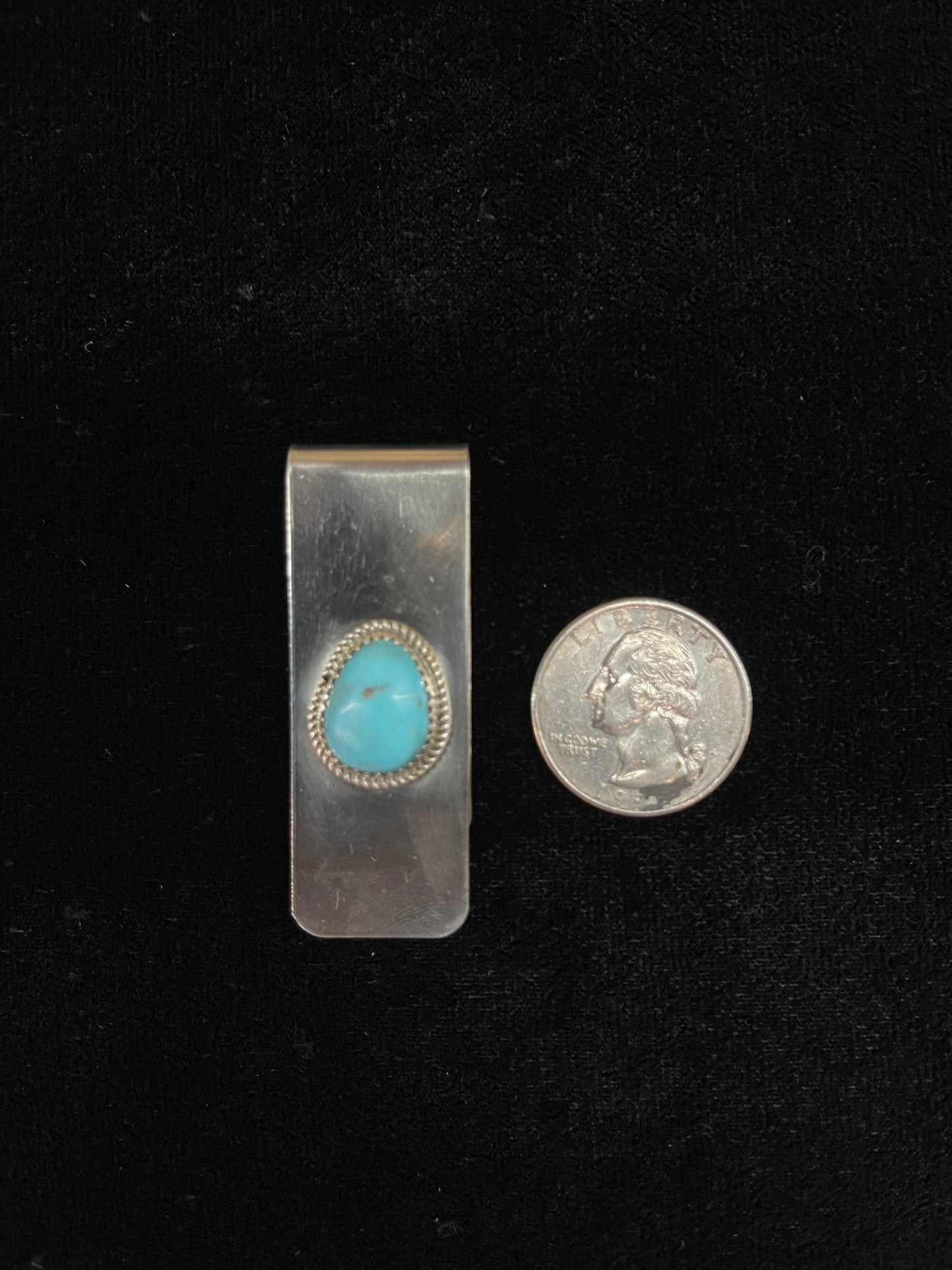 Turquouise and Sterling Money Clip by Sally Arviso, Navajo