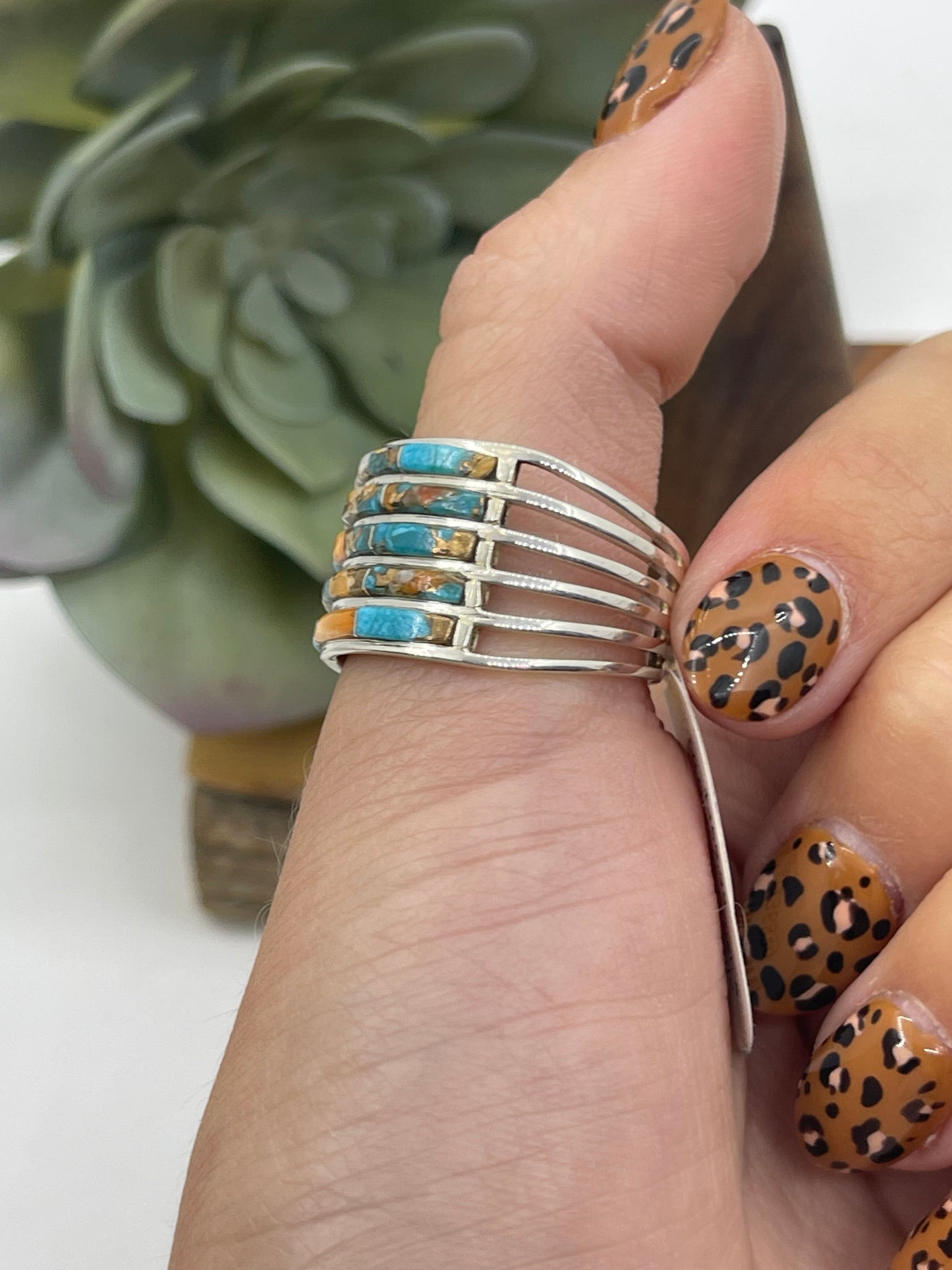 10.0 Orange Crush 5 Row Ring by Jamie Johnson, Navajo