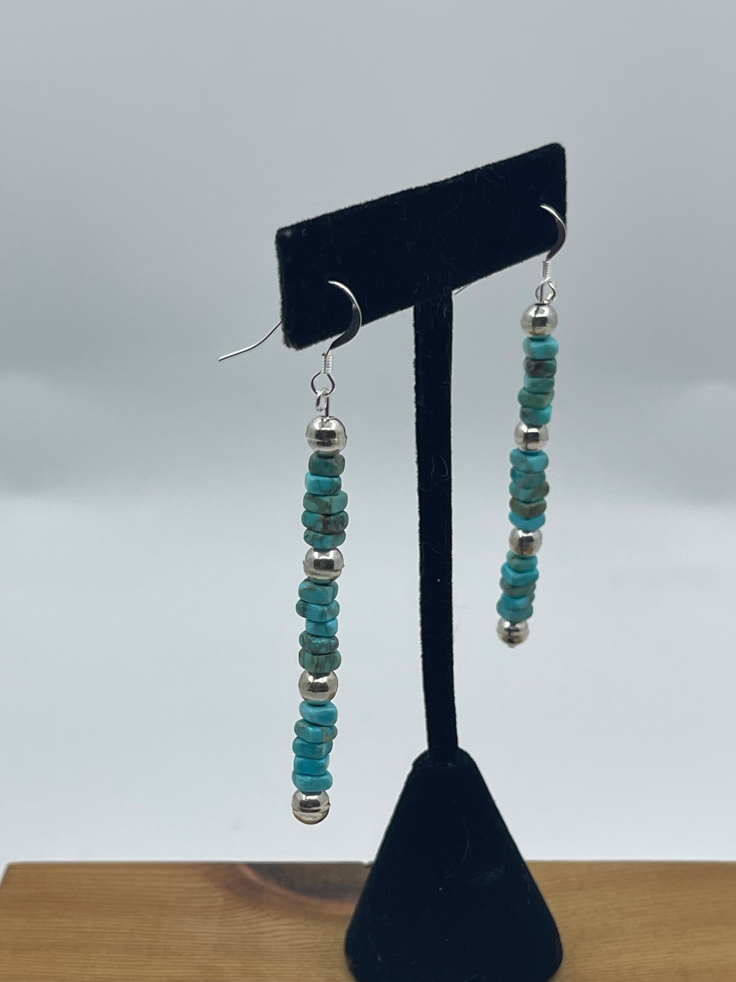 2 1/2" Turquoise Square Beaded Dangle earrings by Ramona Calabeza, Santo Domingo