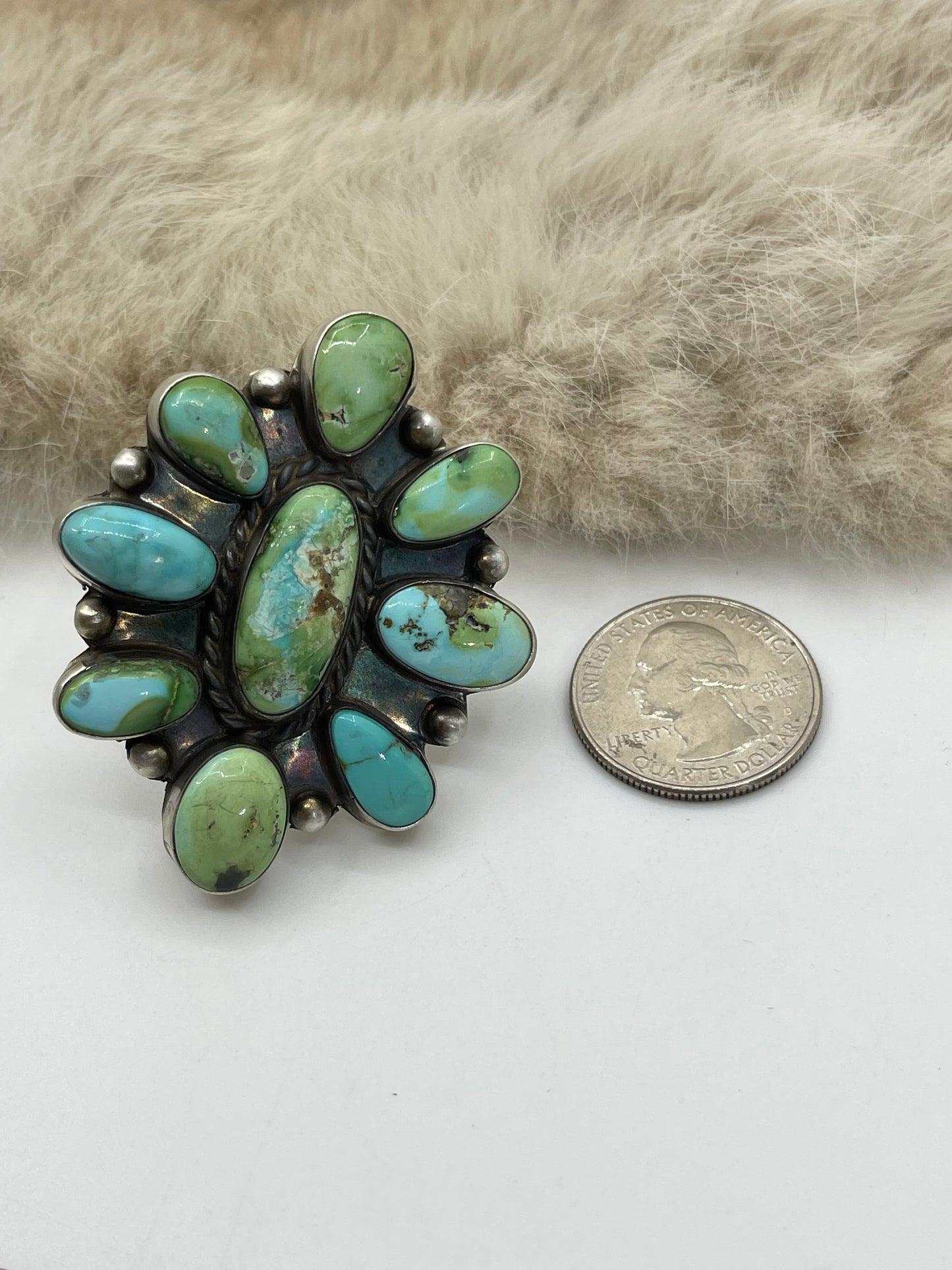 Adjustable Cluster Ring with Sonoran Gold Turquoise by Aldora Henry, Navajo