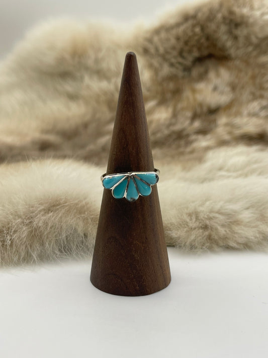 8.0 Half Cluster Inlay Turquoise Ring by Velda Nastacio, Zuni