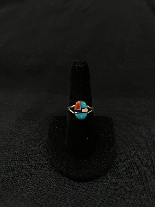 7.5 Inlay Multi stone Oval Ring by Bob and Mary Lincoln, Navajo