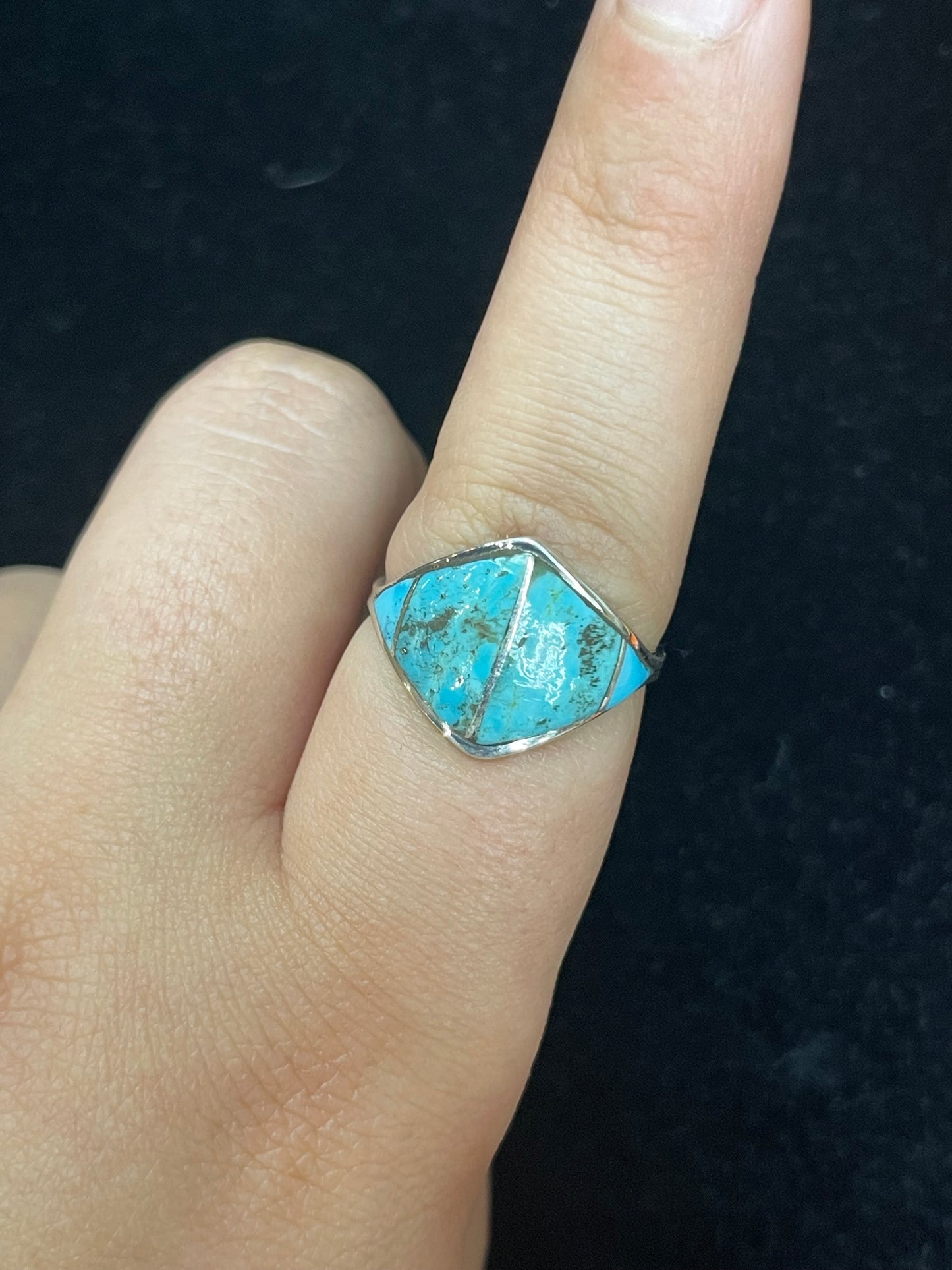 Turquoise Inlay Ring by Andrew Enrico, Navajo