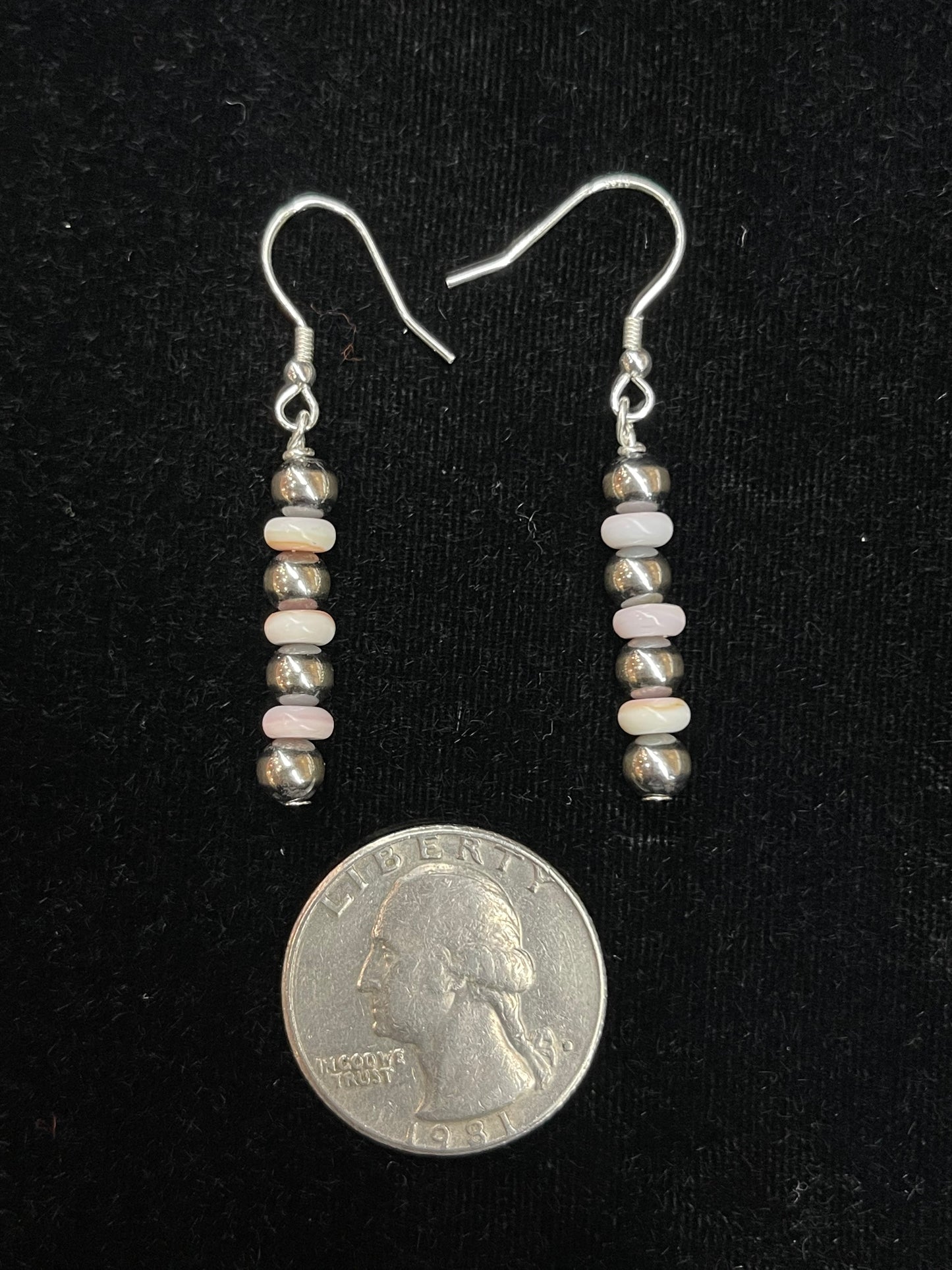 5mm Silver Pearls with Pink Conch Shell Dangle Earrings