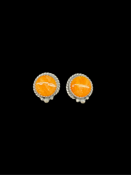 Orange Spiny Oyster Post Earrings by Theresa Smith, Navajo