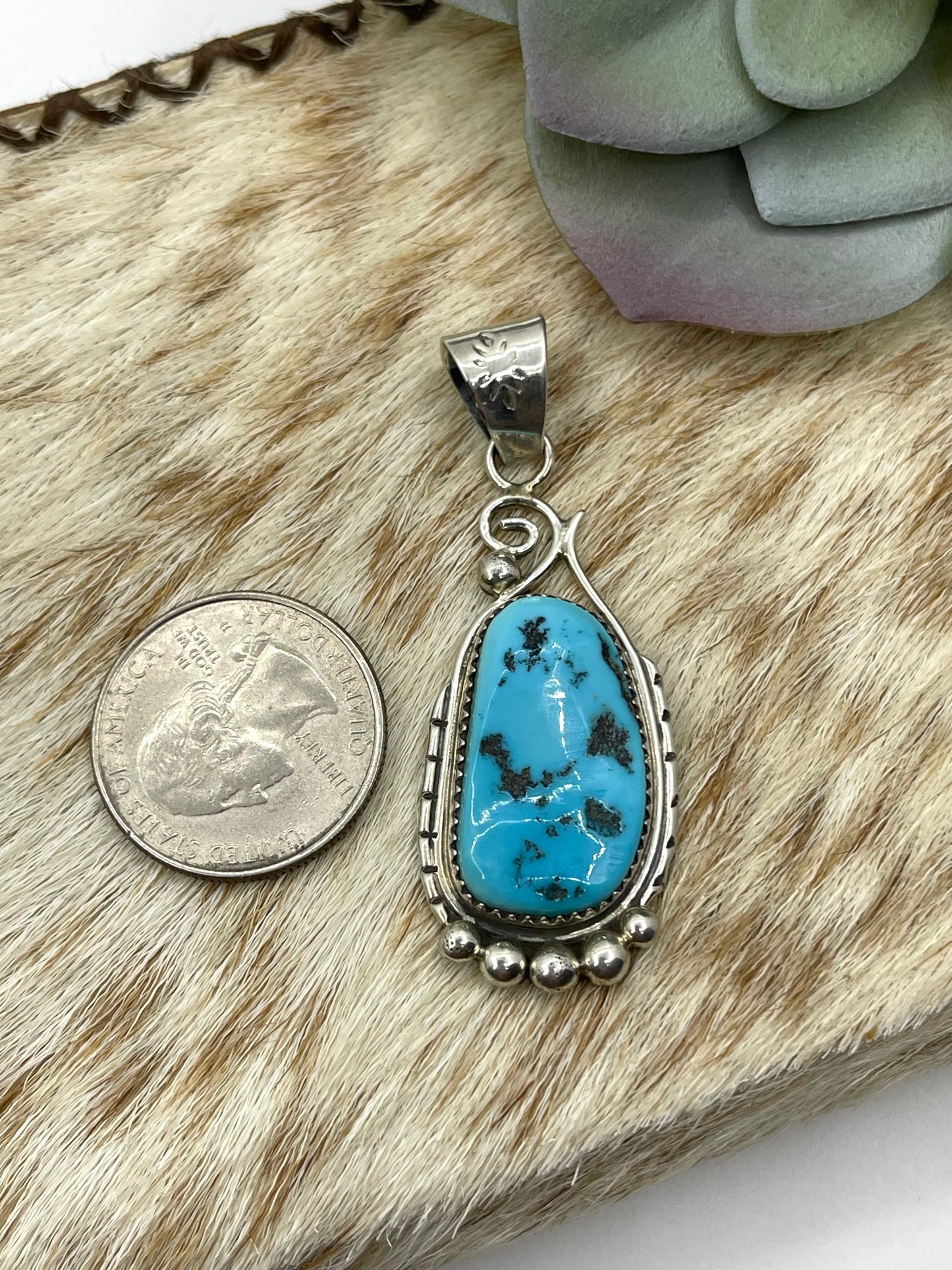 Sleeping Beauty Turquoise Pendant with a 6.7mm Bale by Charlie Bowie, Navajo