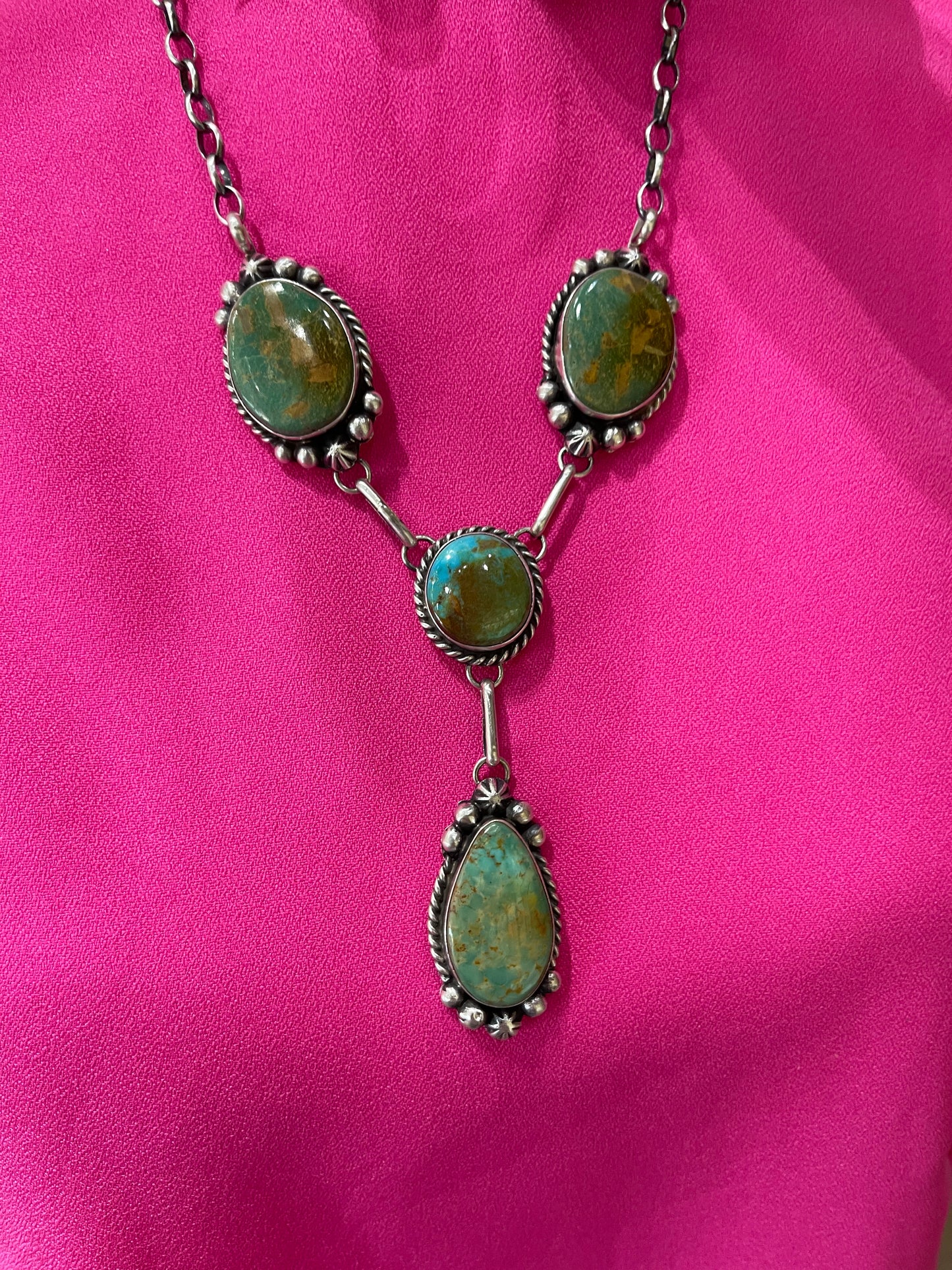 20" Turquoise Lariat Necklace and Dangle Earrings Set by Augustine Largo, Navajo