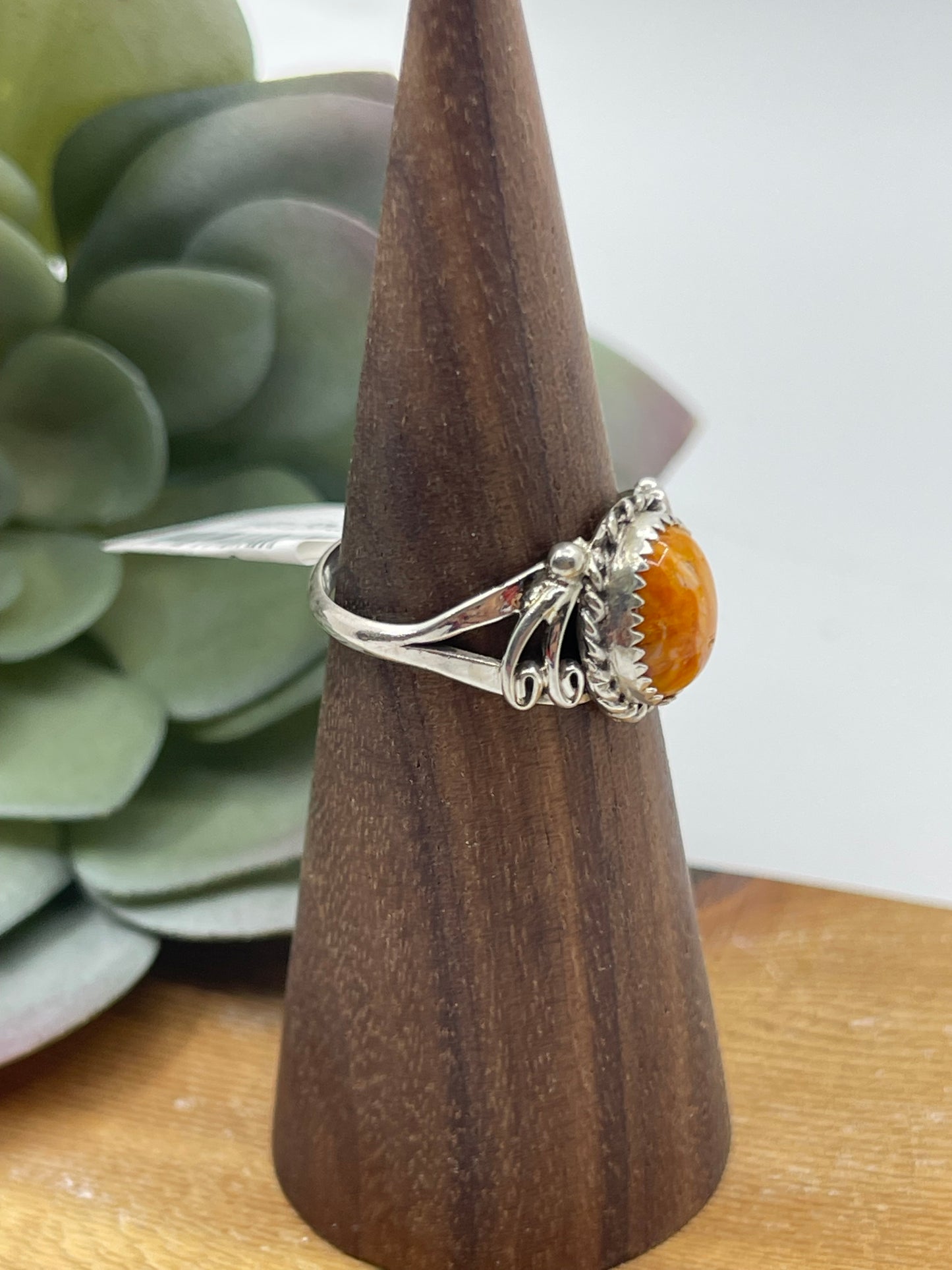 6.0 Orange Spiny Oyster Shell Oval Ring, Navajo Made