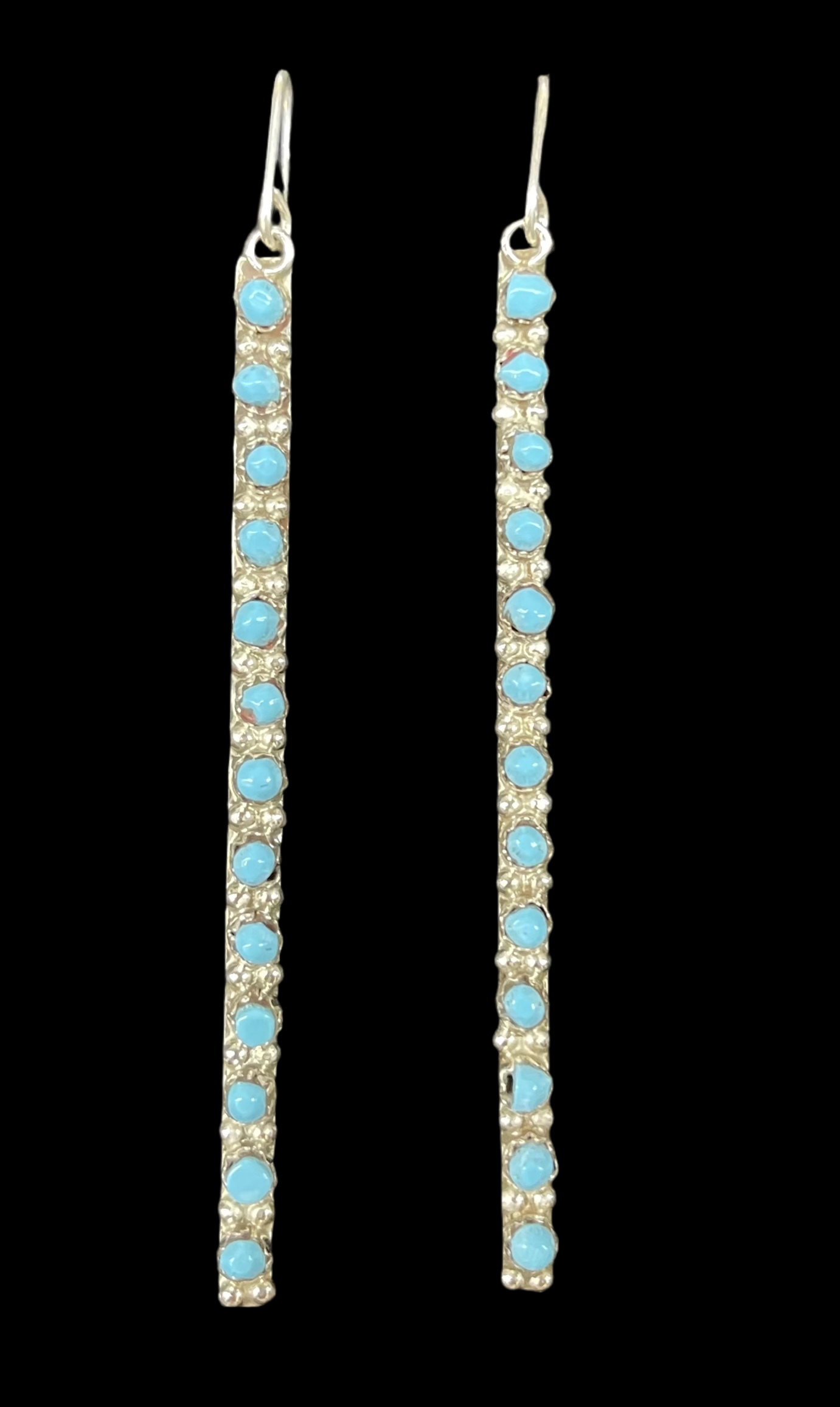 Sleeping Beauty Turquoise Long Dangles by Anderson Walkaniwa, Zuni