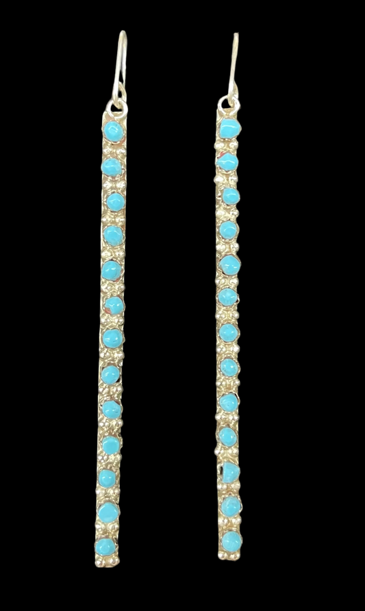 Sleeping Beauty Turquoise Long Dangles by Anderson Walkaniwa, Zuni