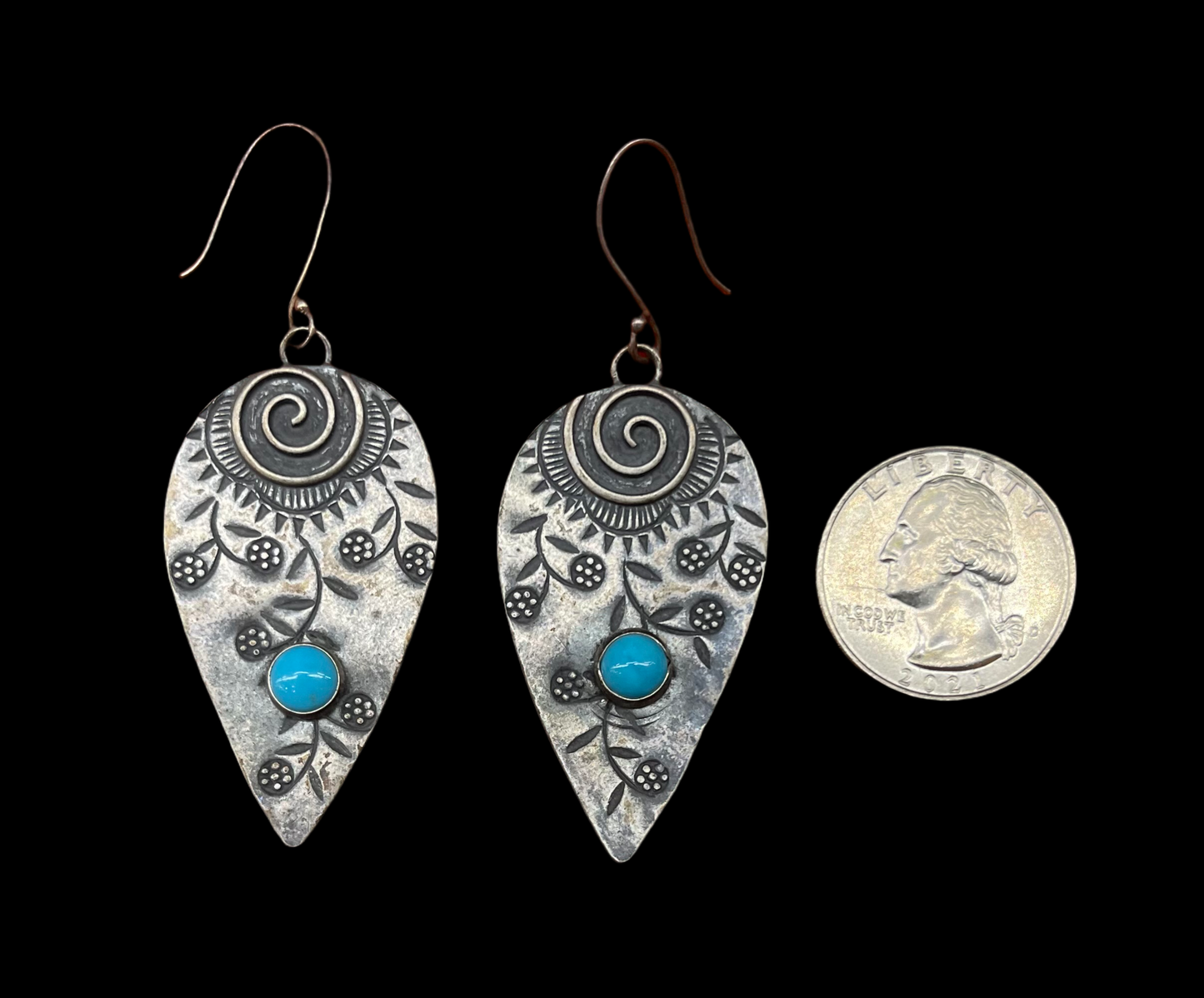 Stamped Sterling Silver with Sleeping Beauty Turquoise Dangle Earrings