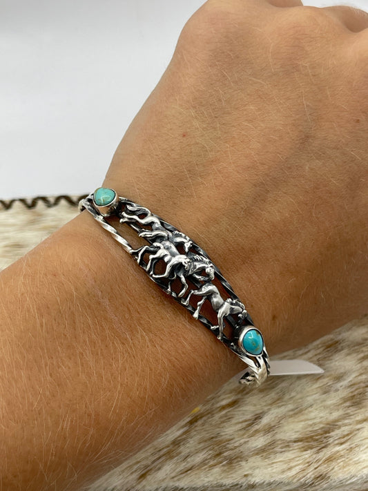 5.5”- 7” Turquoise Horse Cuff by Bobby Platero, Navajo